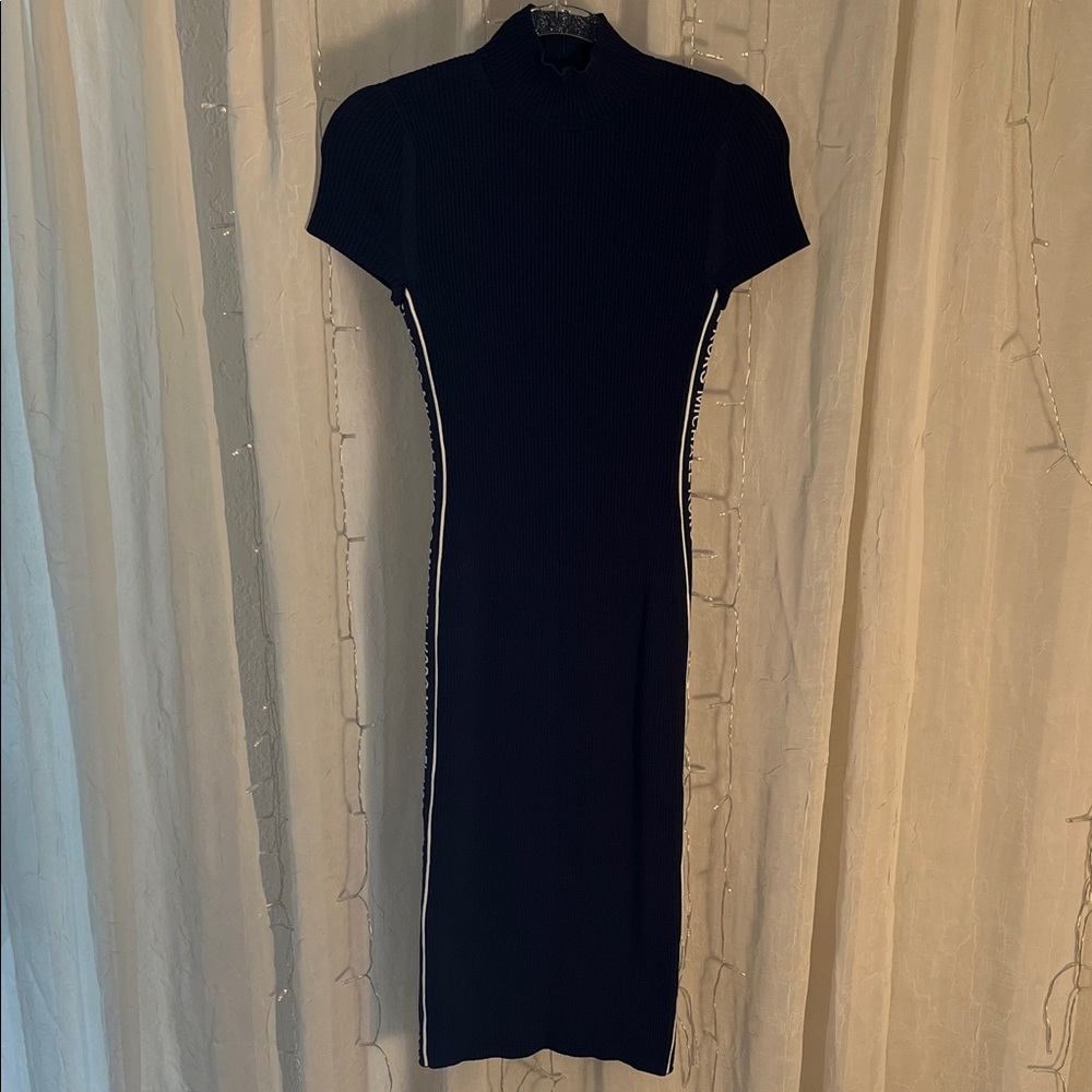 Michael Kors Blue Midi Dress with White Logo Accents
